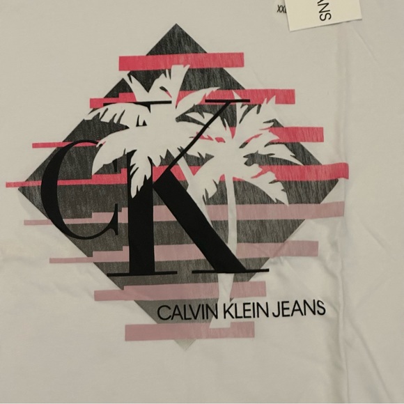 New Calvin Klein Jeans Logo+Palm Trees T-Shirt 2XL - Picture 3 of 4